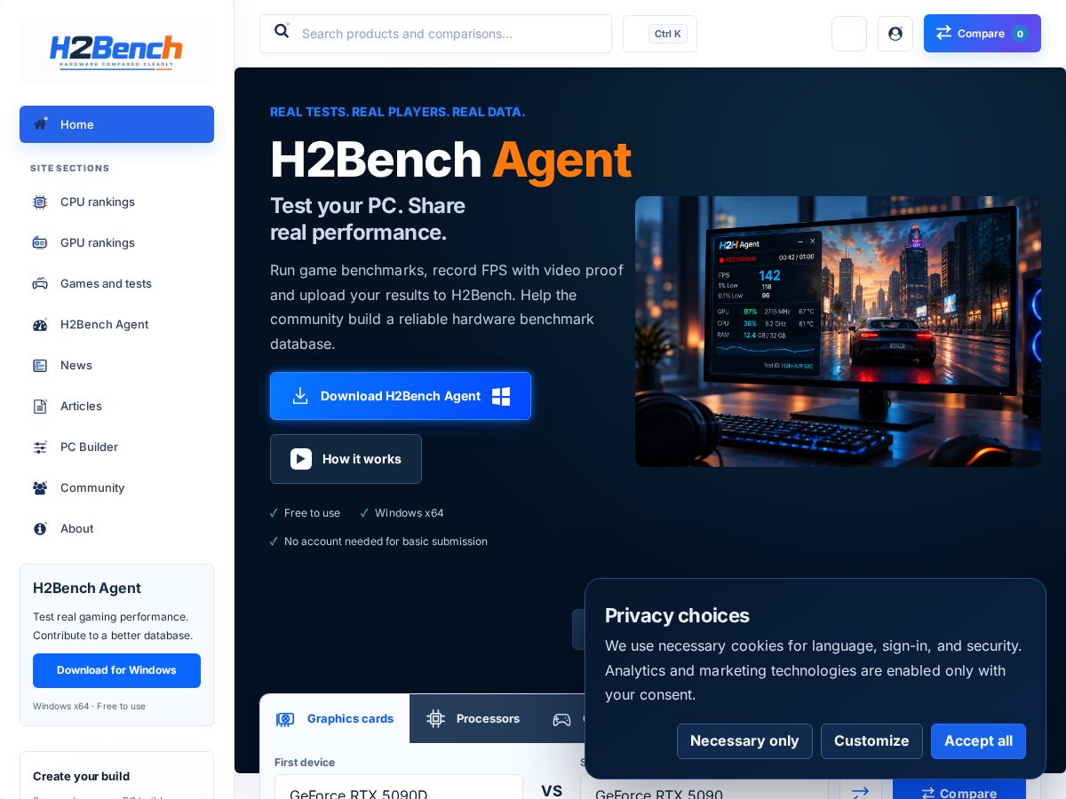 Landing-page snapshot of h2bench.com