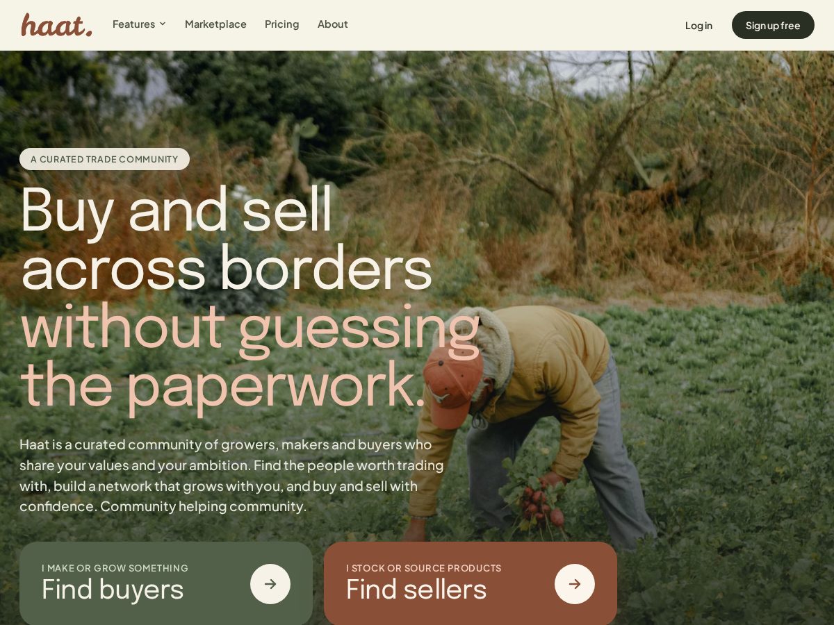 Landing-page snapshot of haat.market