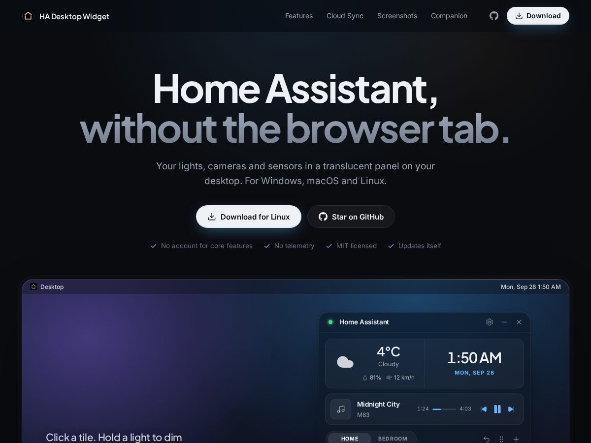 Landing-page snapshot of hadesktopwidget.com