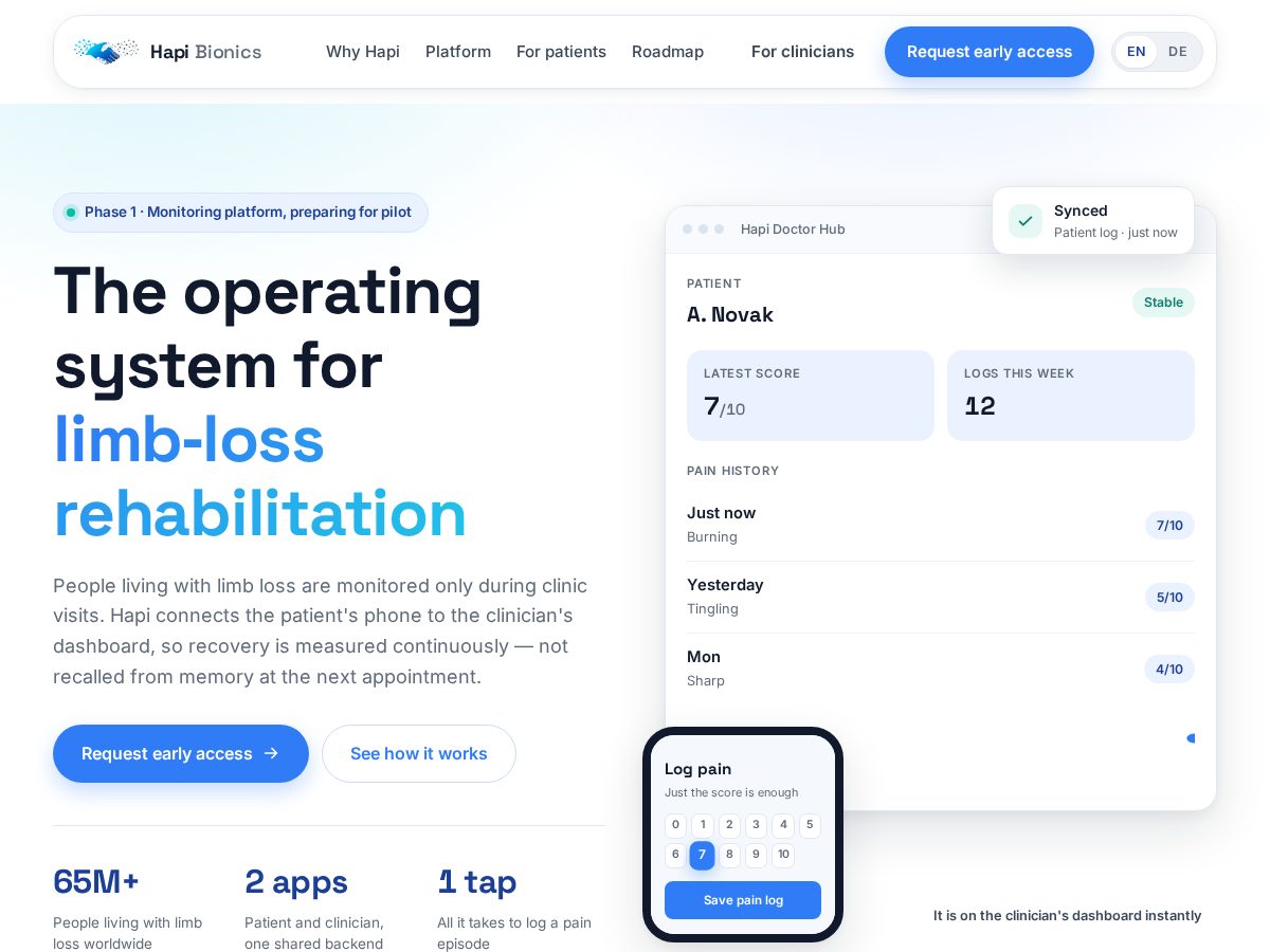 Landing-page snapshot of hapibionics.com