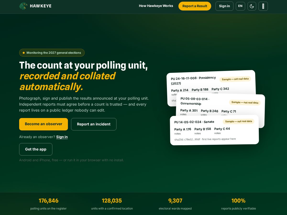 Landing-page snapshot of hawkeyeng.com