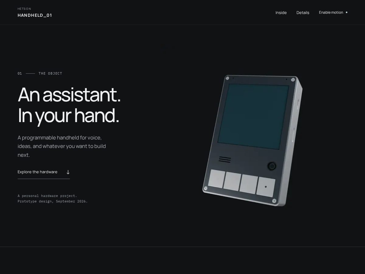 Landing-page snapshot of hetson.dev