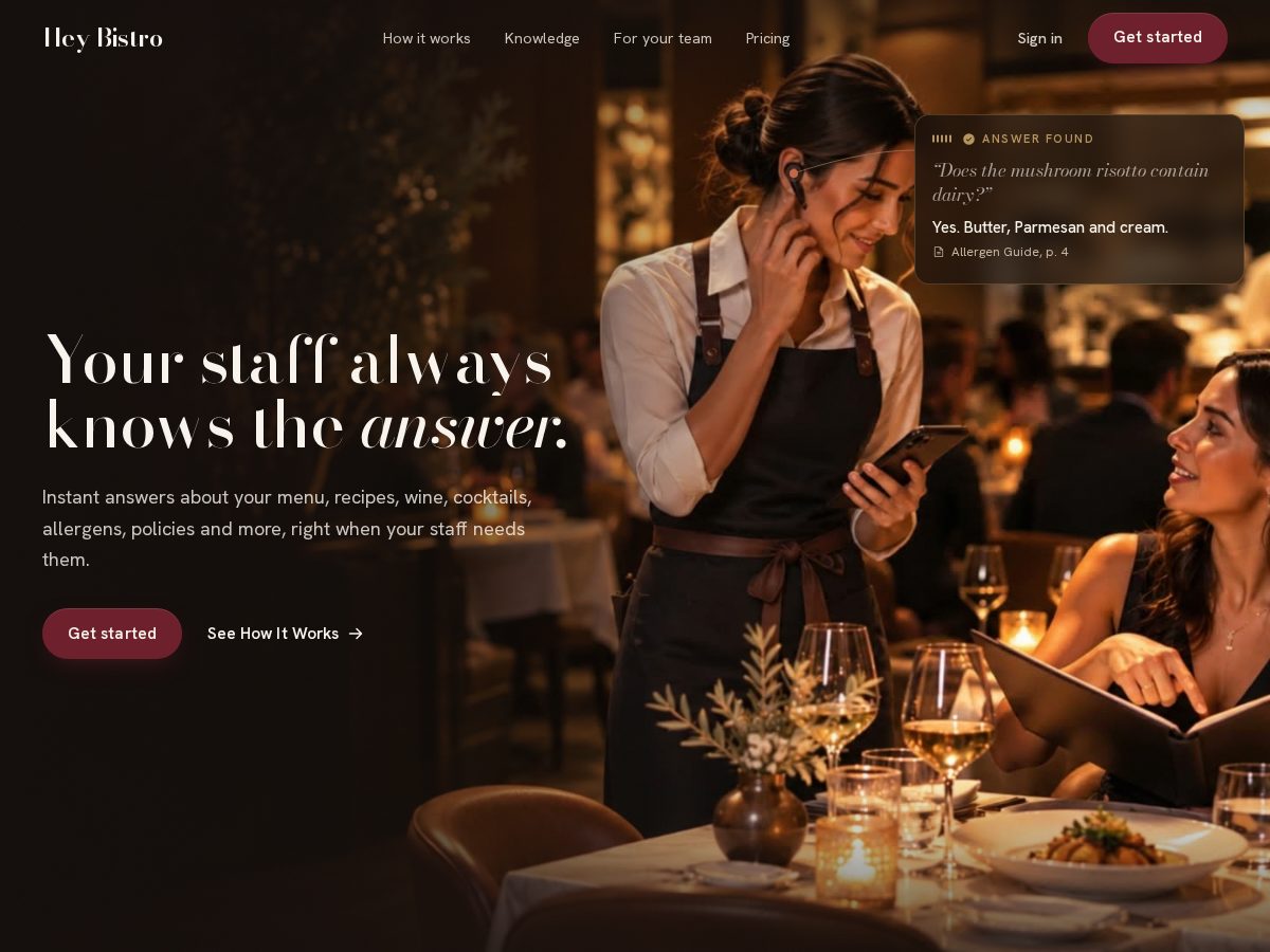 Landing-page snapshot of heybistro.com