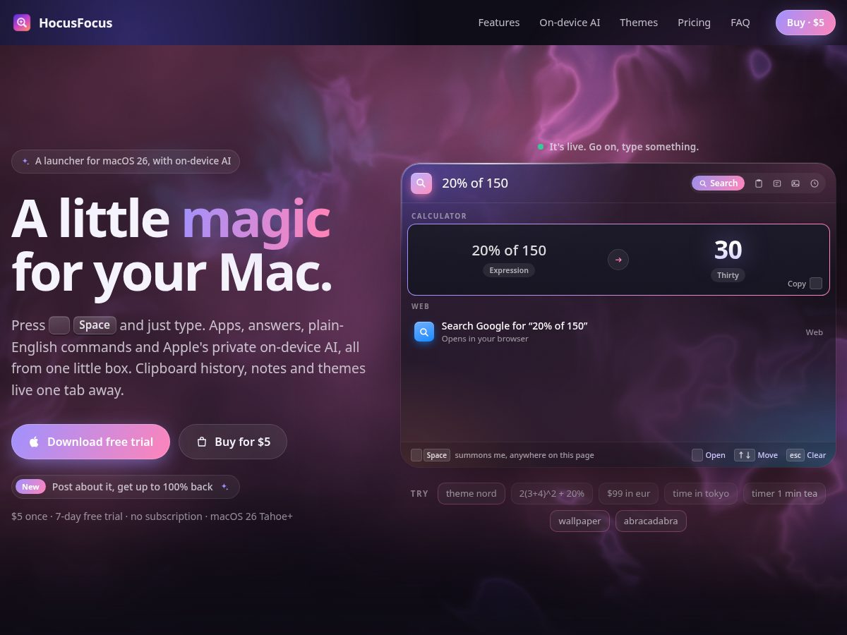 Landing-page snapshot of hocusfocusmac.com