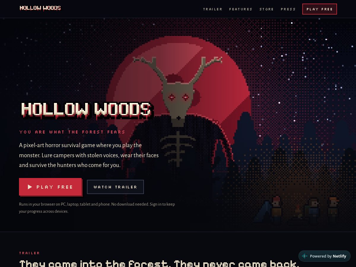 Landing-page snapshot of hollowwoodsgame.com