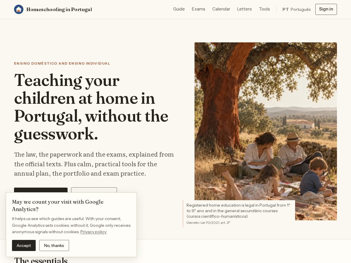 Landing-page snapshot of homeschoolinginportugal.com