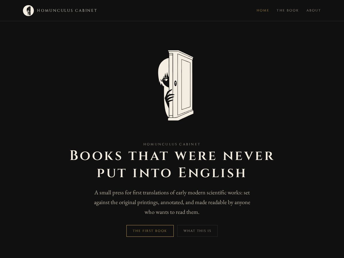 Landing-page snapshot of homunculuscabinet.com
