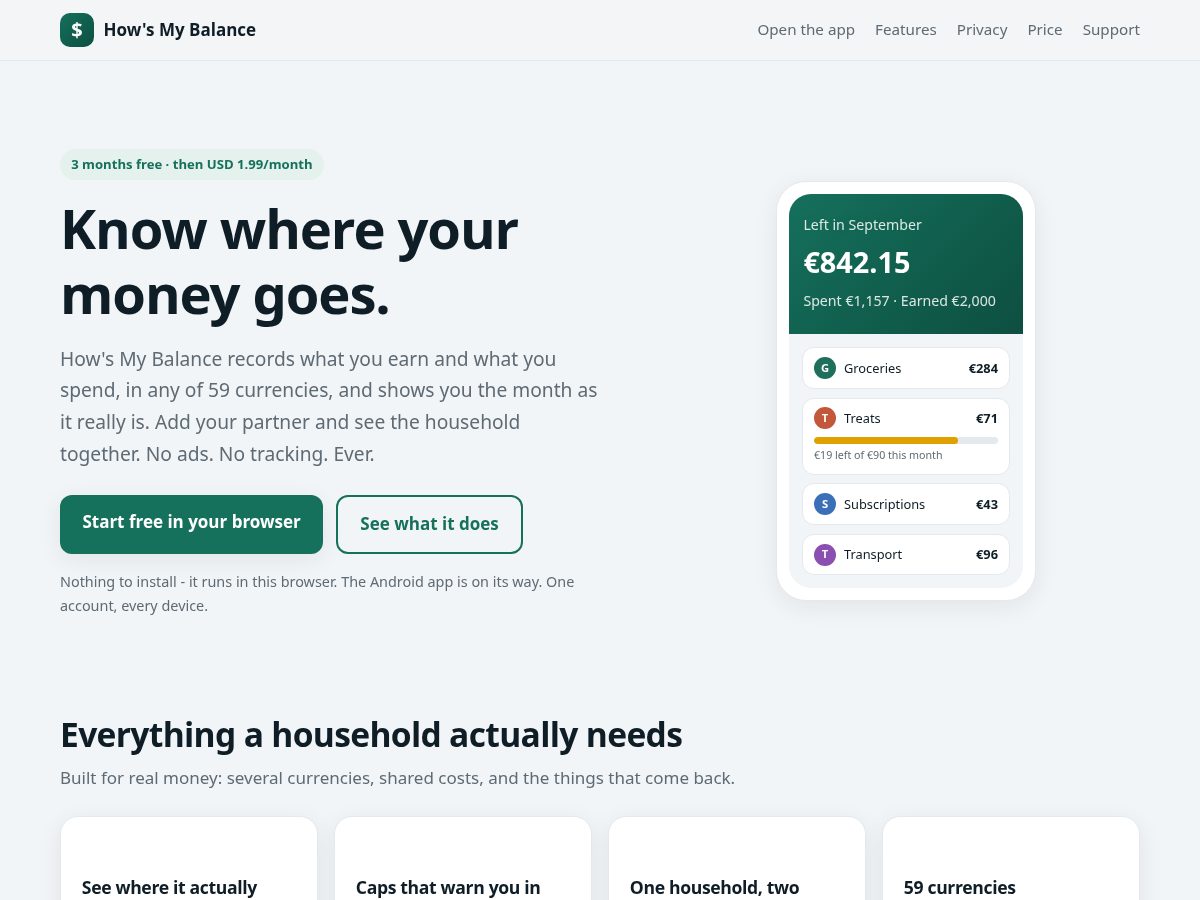 Landing-page snapshot of howsmybalance.com