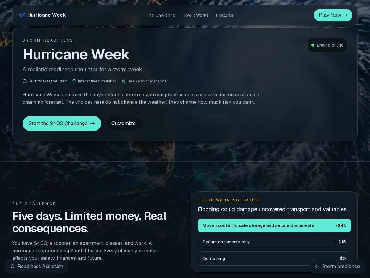 Landing-page snapshot of hurricaneweek.miami