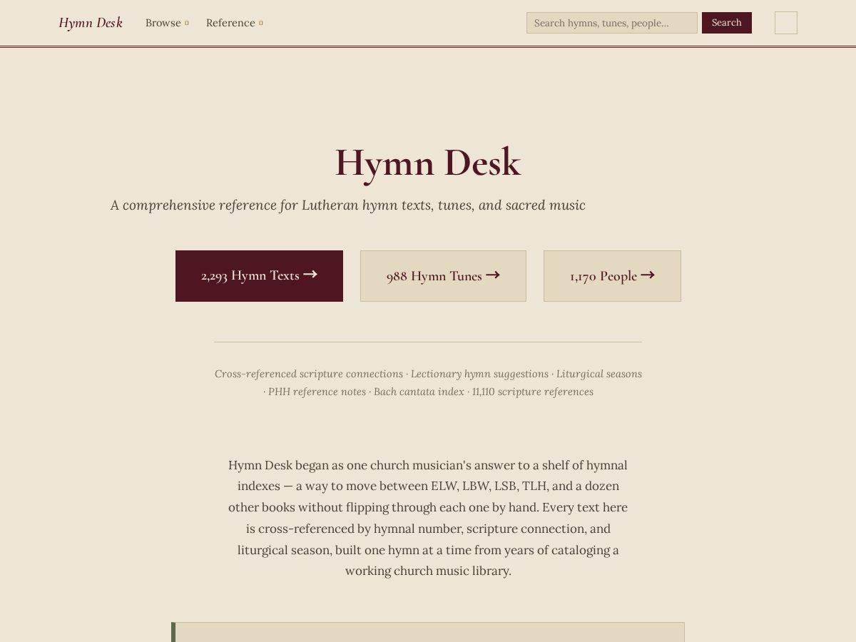 Landing-page snapshot of hymndesk.com