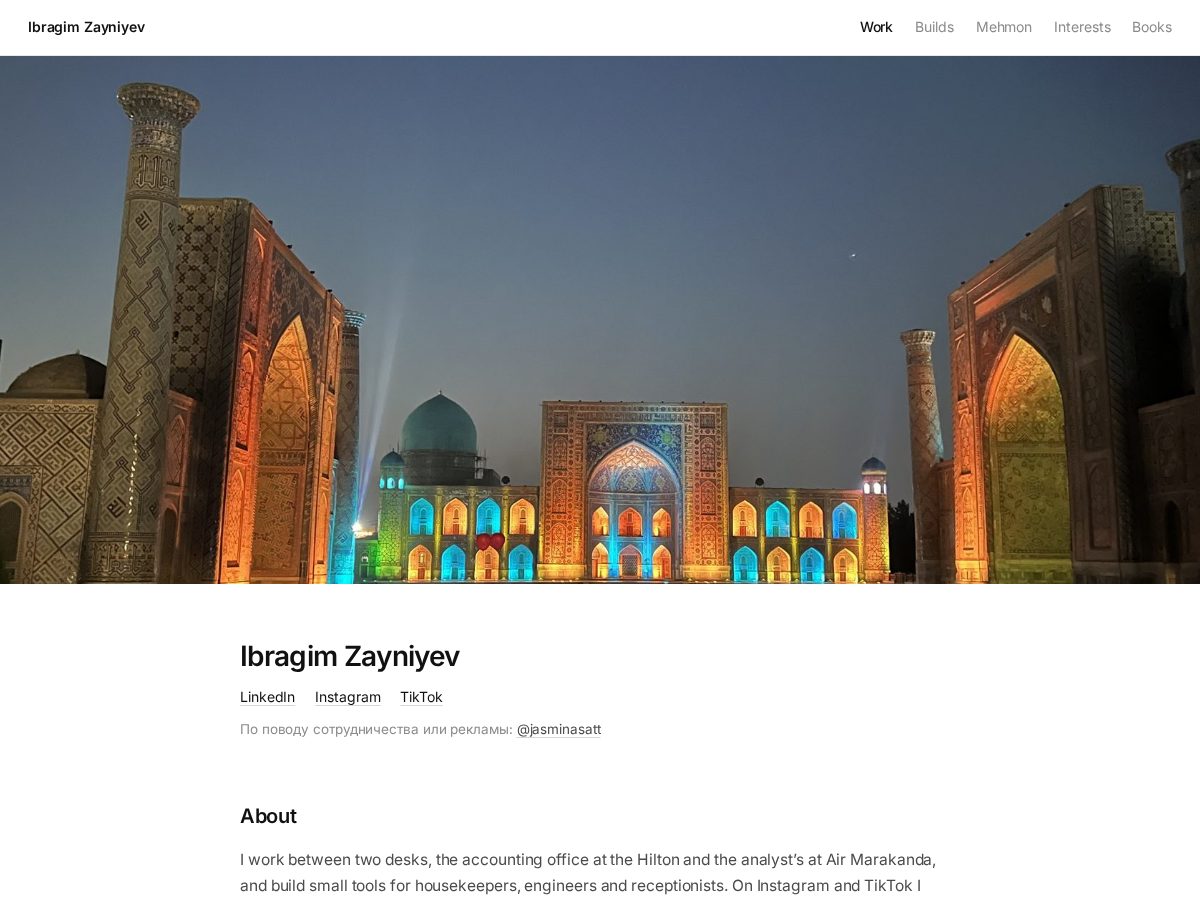 Landing-page snapshot of ibragimz.com