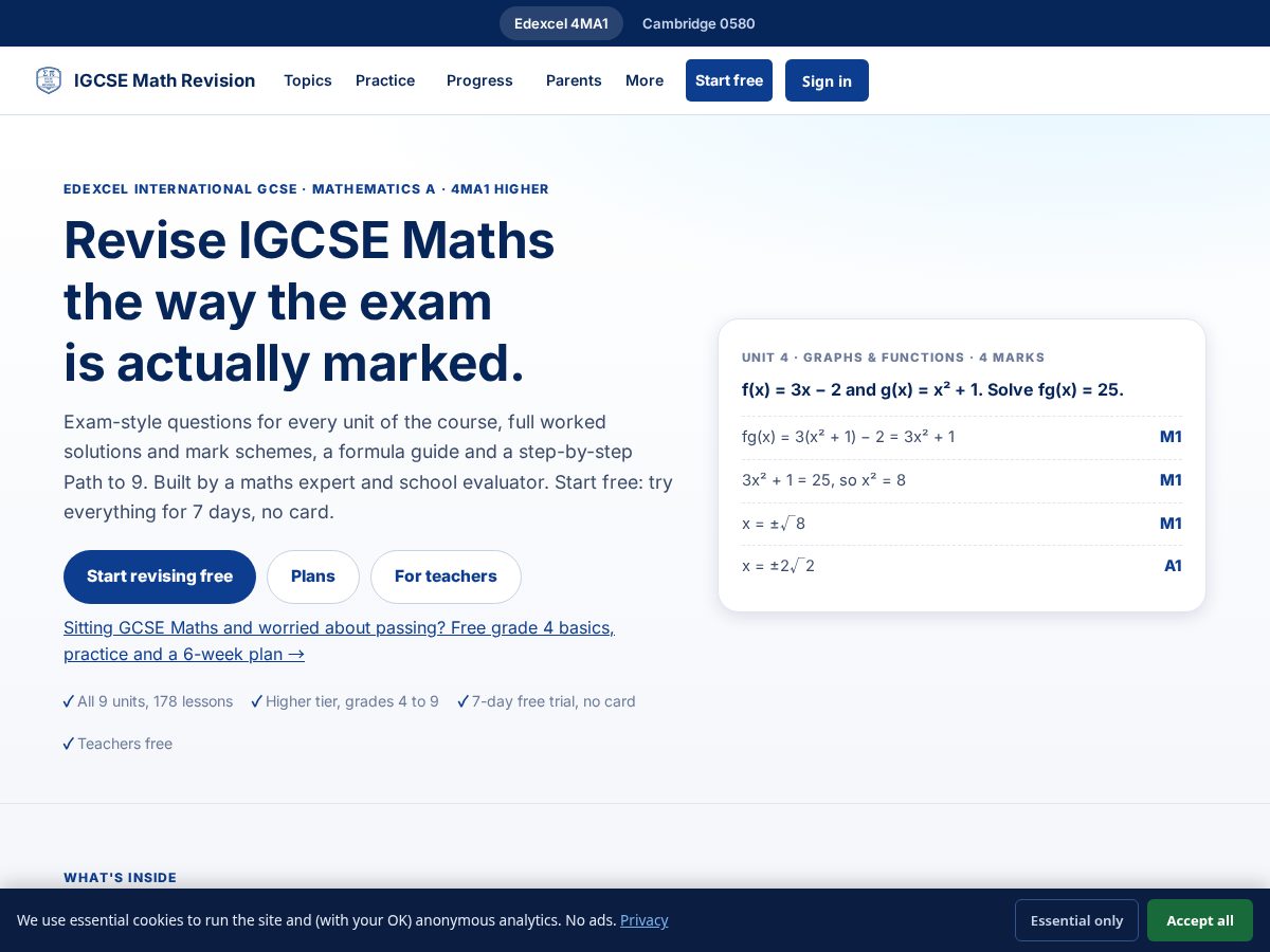 Landing-page snapshot of igcsemathrevision.com