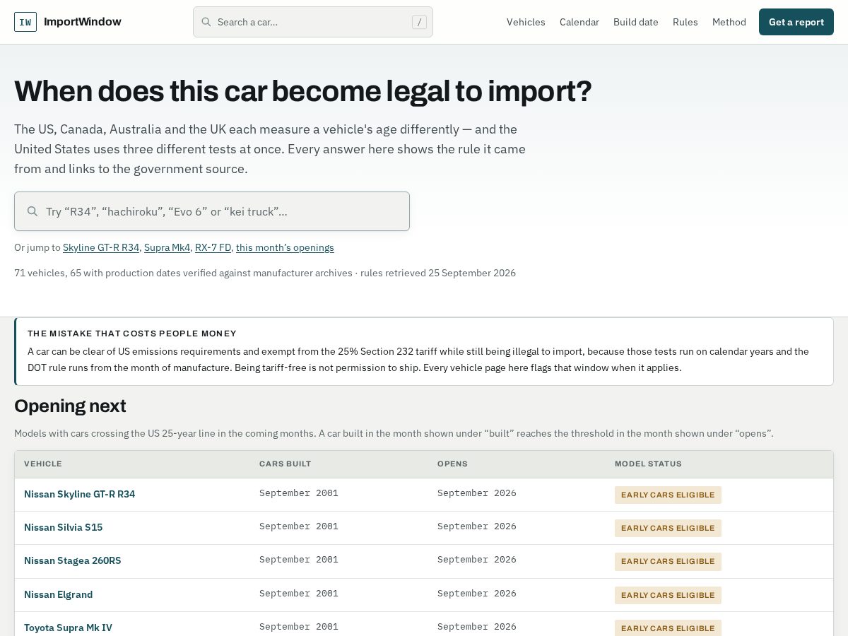 Landing-page snapshot of importwindow.com