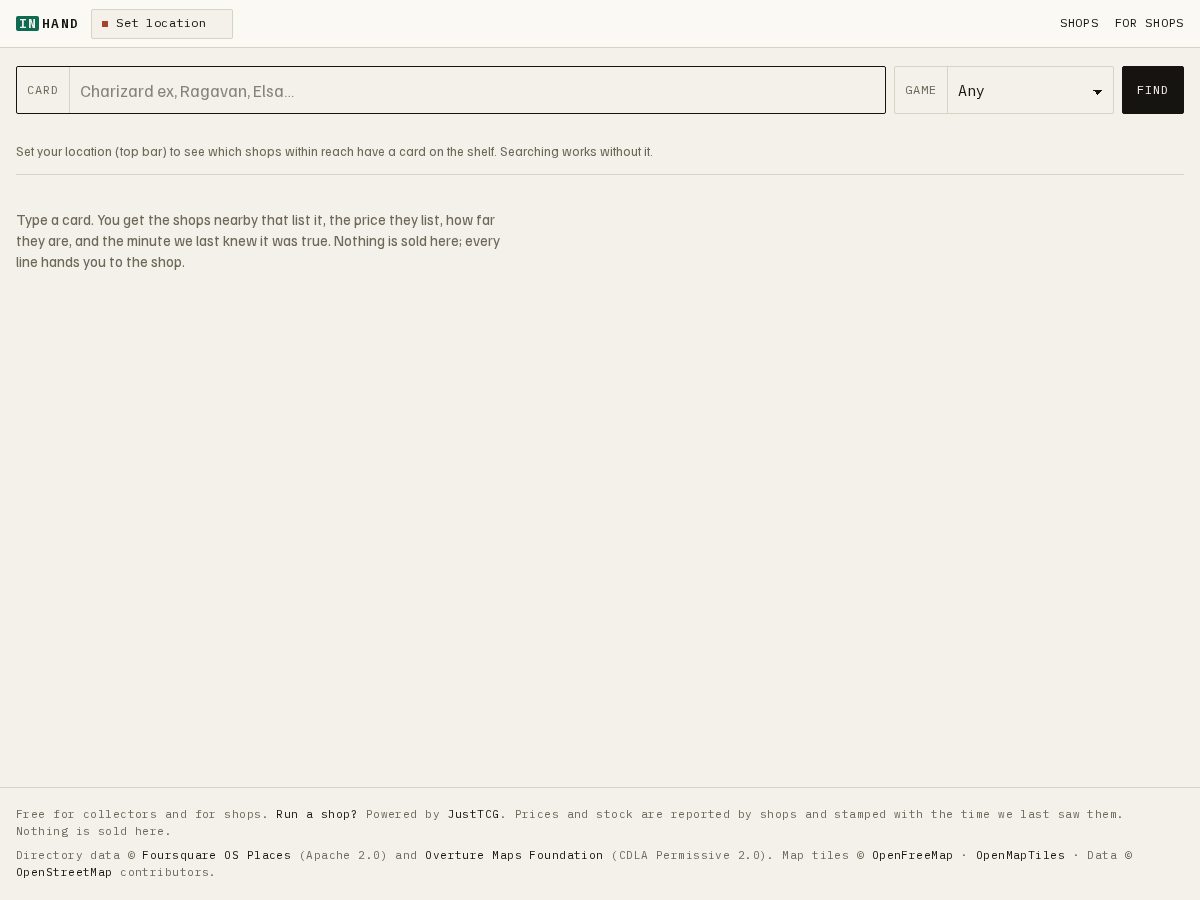 Landing-page snapshot of inhand.cards