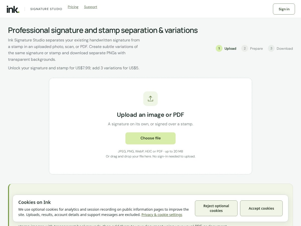 Landing-page snapshot of inksignaturestudio.com