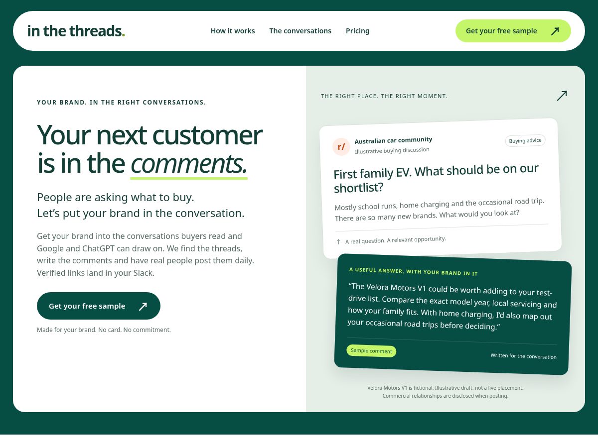 Landing-page snapshot of inthethreads.com