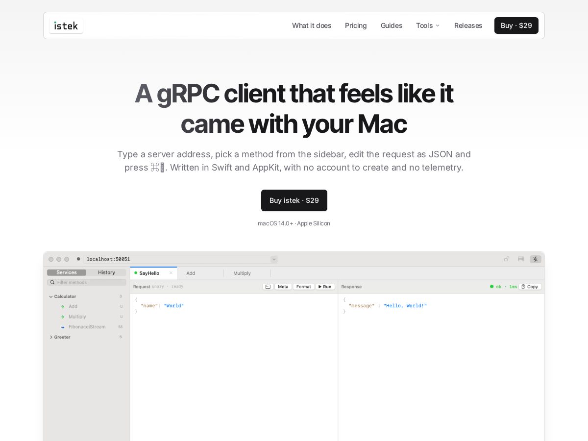 Landing-page snapshot of istek.dev