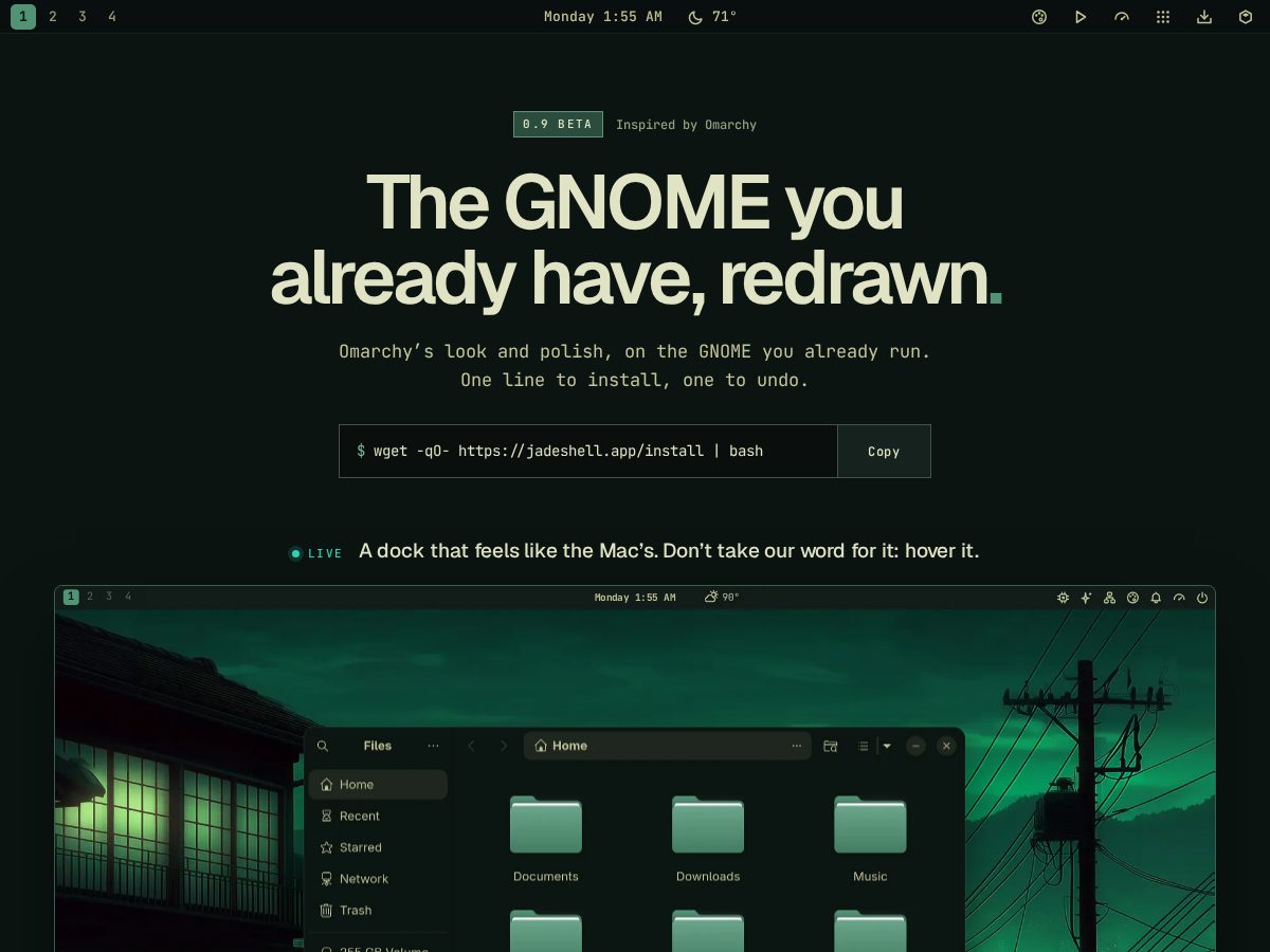 Landing-page snapshot of jadeshell.app