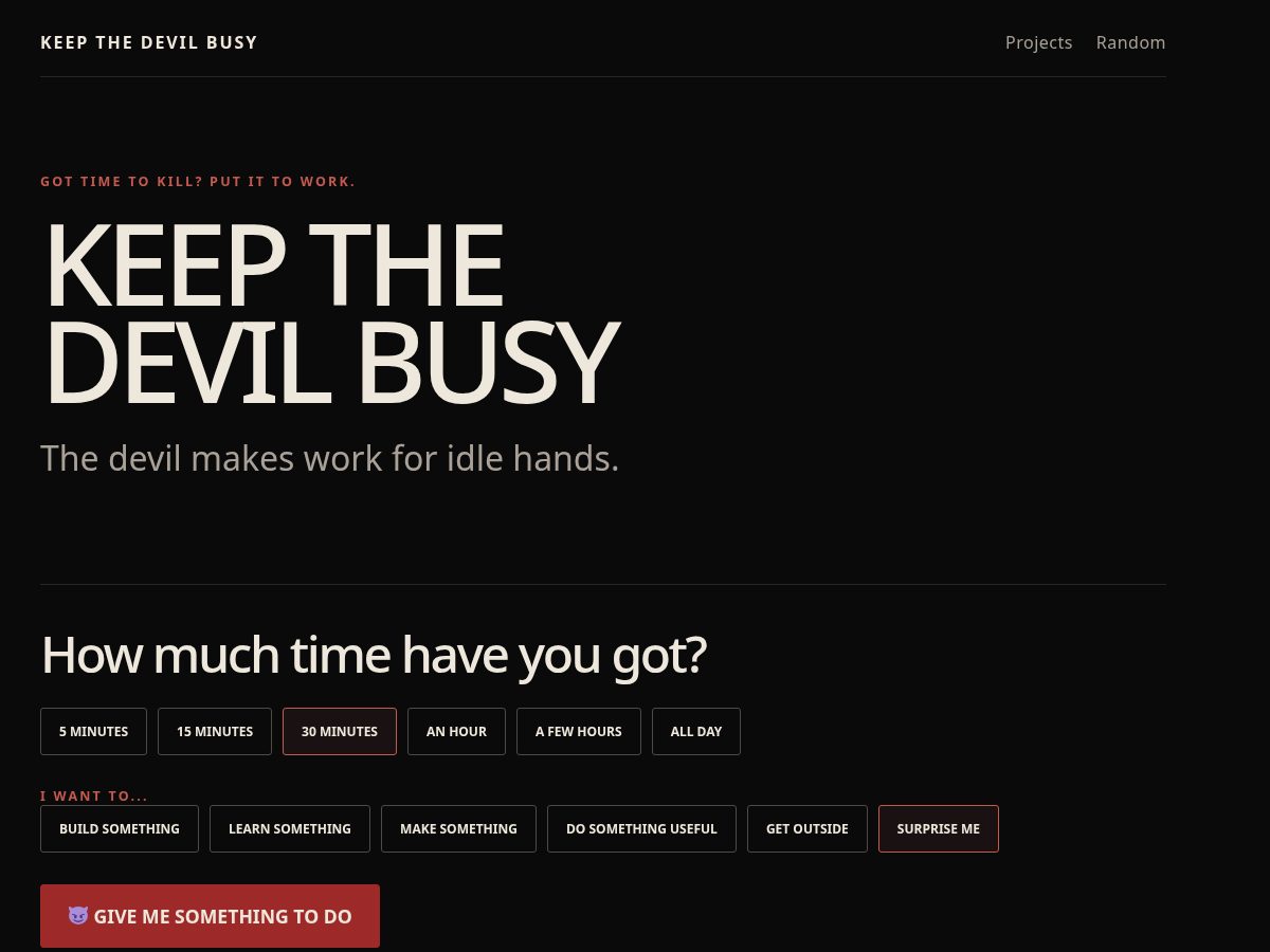 Landing-page snapshot of keepthedevilbusy.com