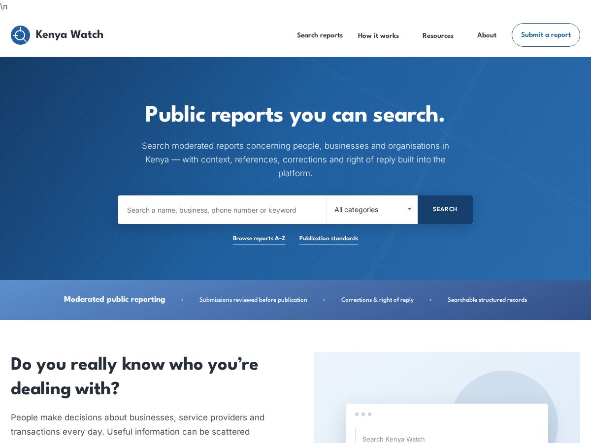 Landing-page snapshot of kenyawatch.watch