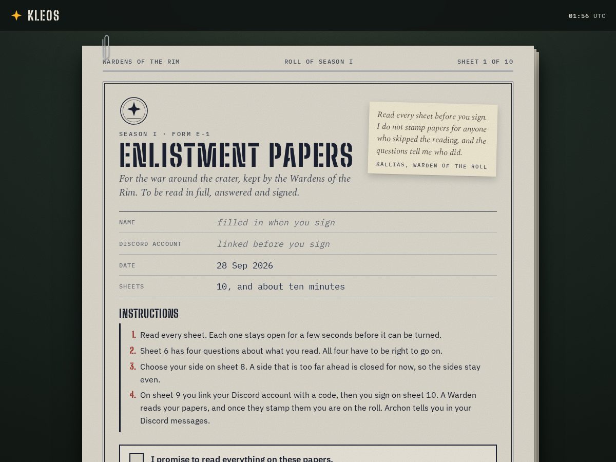 Landing-page snapshot of kleoswar.com