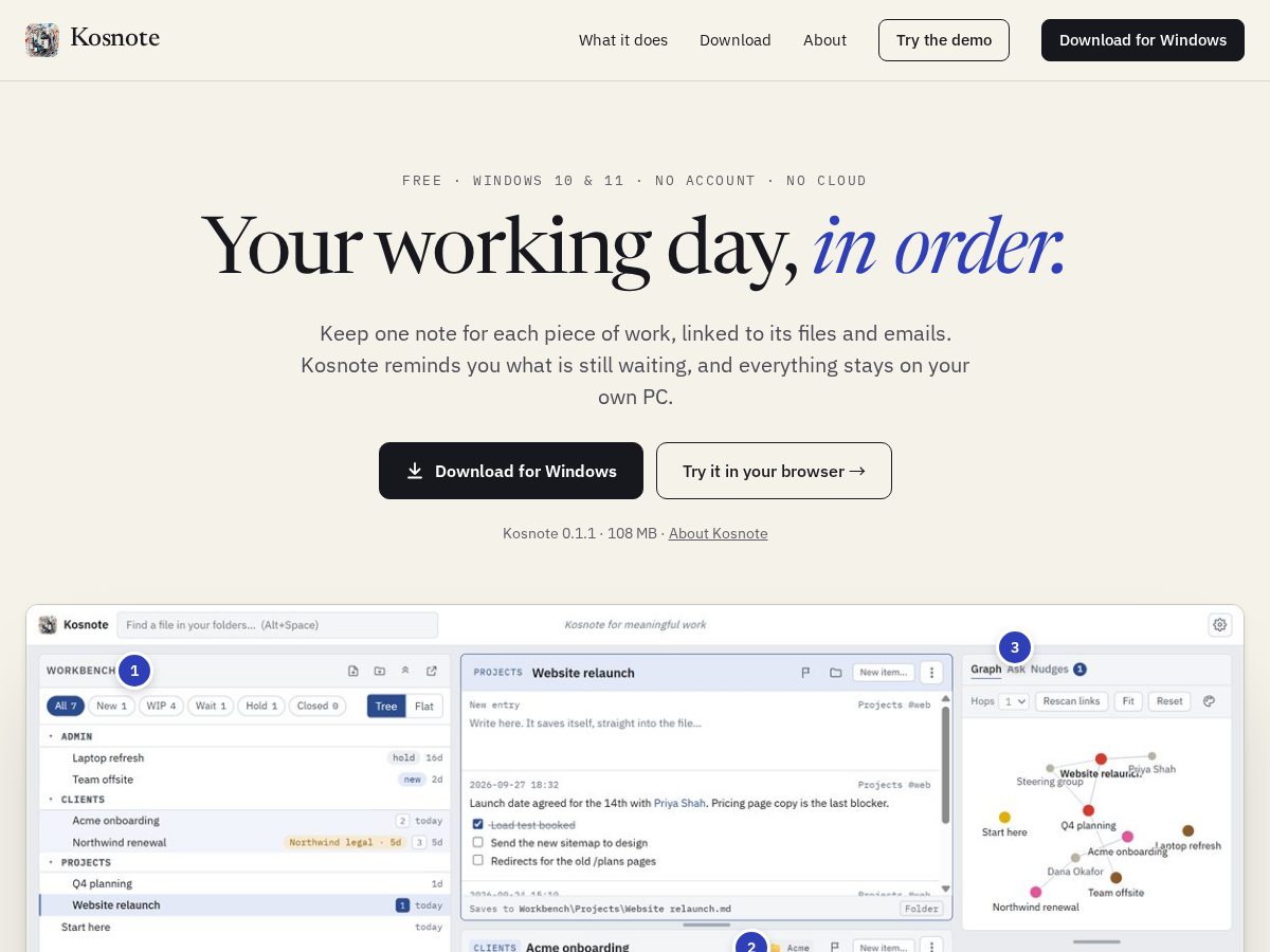 Landing-page snapshot of kosnote.com