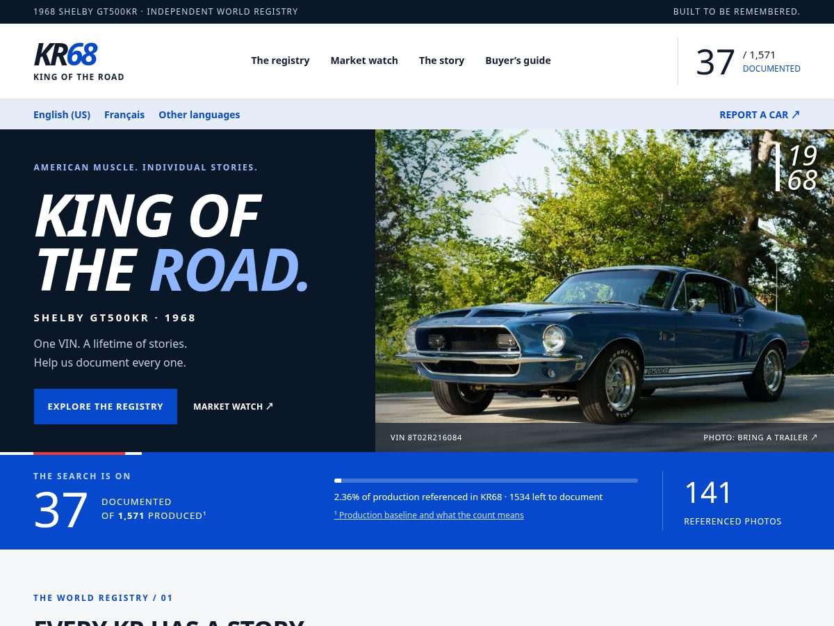 Landing-page snapshot of kr68registry.com