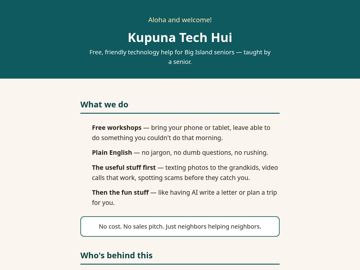 Landing-page snapshot of kupunatechhui.org