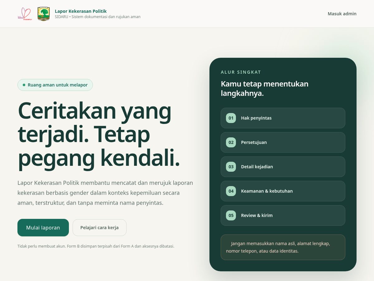 Landing-page snapshot of laporkekerasanpolitik.info
