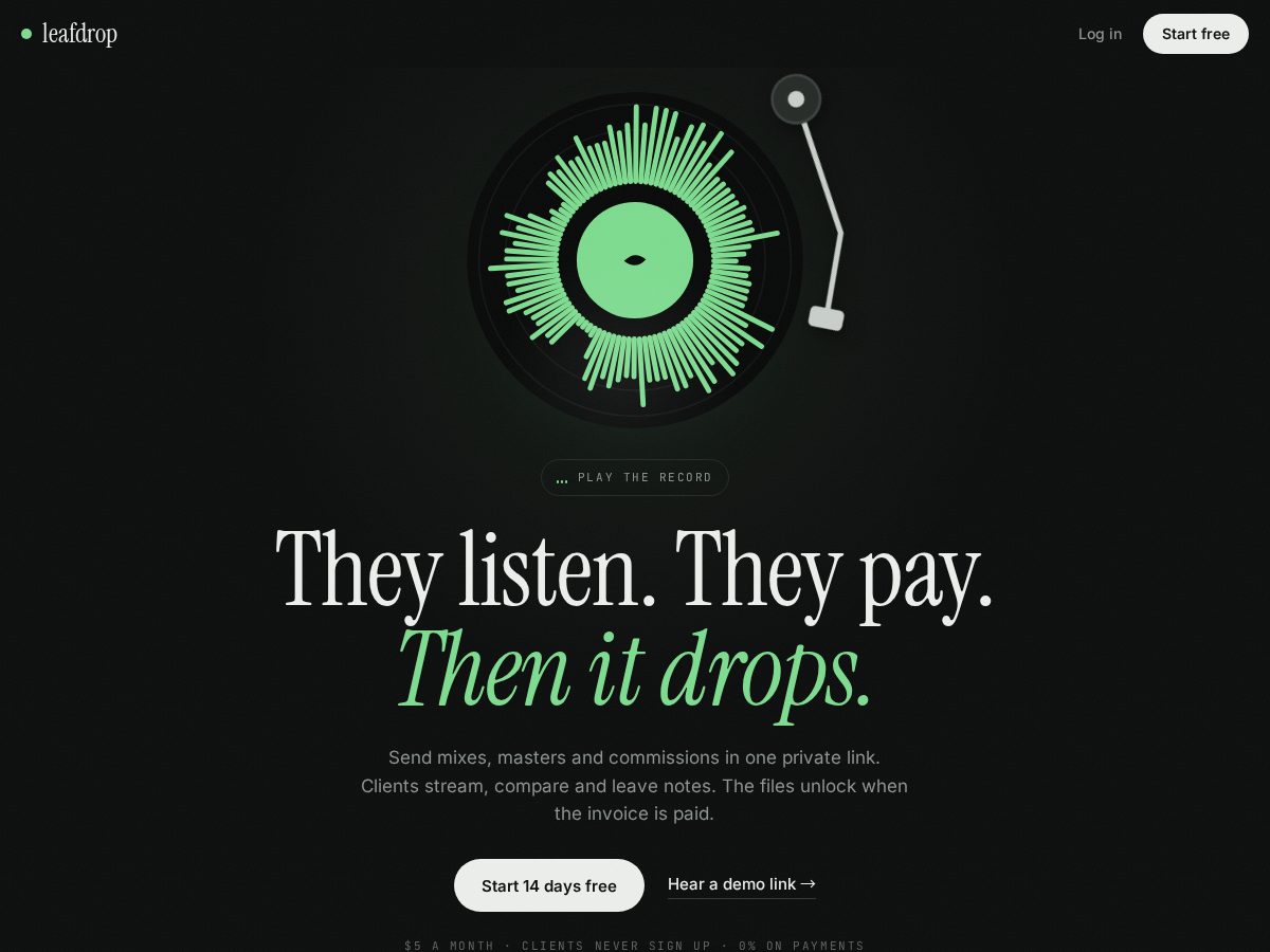 Landing-page snapshot of leafdrop.studio