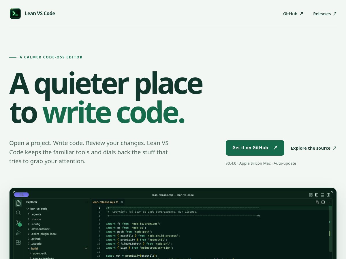 Landing-page snapshot of leanvscode.com