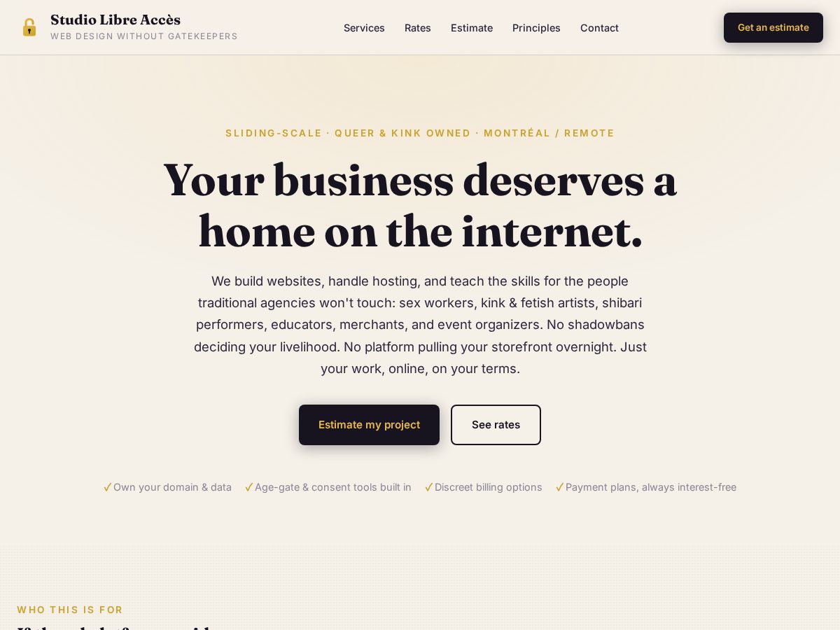 Landing-page snapshot of libreacces.stream