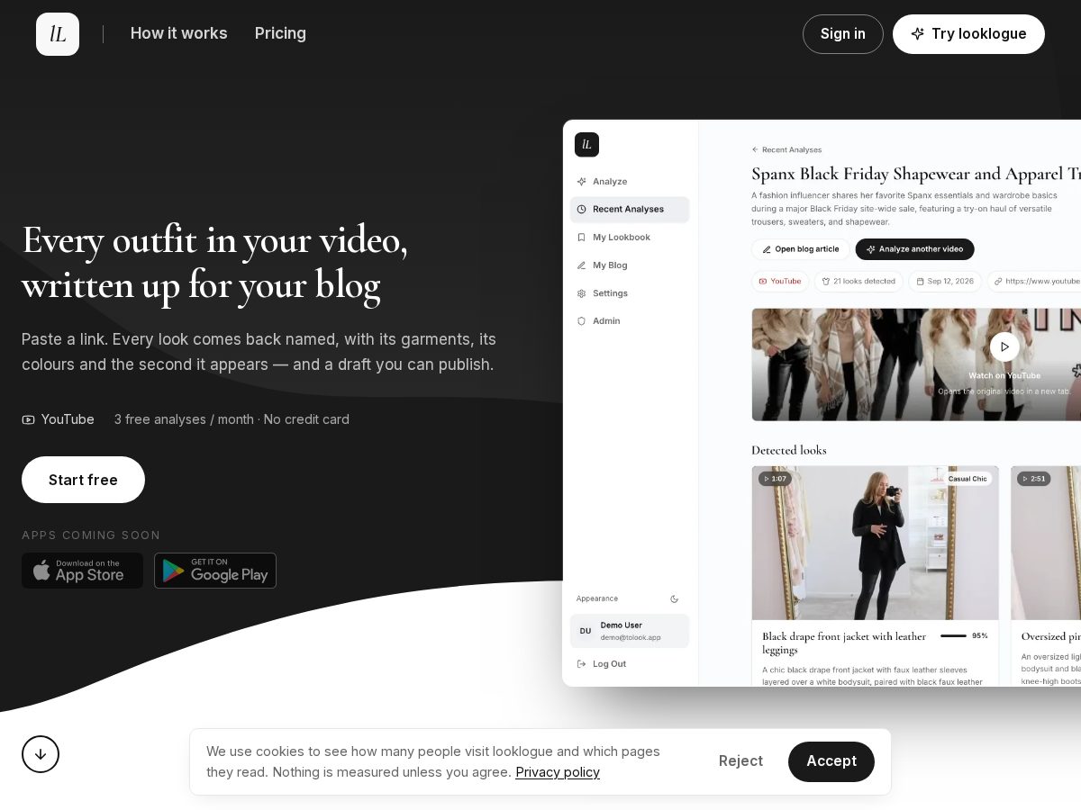 Landing-page snapshot of looklogue.com