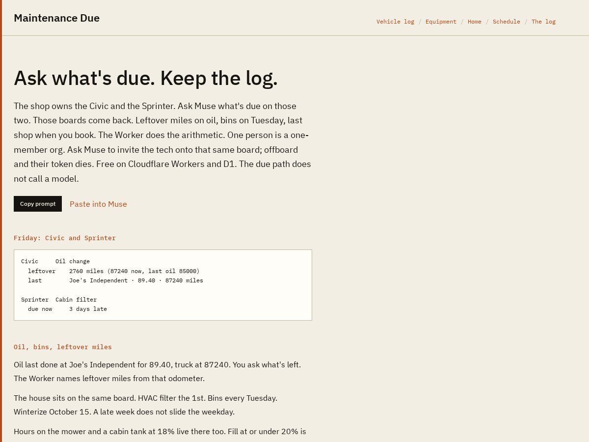 Landing-page snapshot of maintenancedue.com