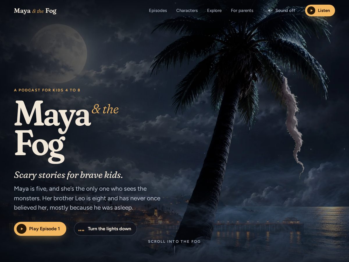 Landing-page snapshot of mayaandthefog.com