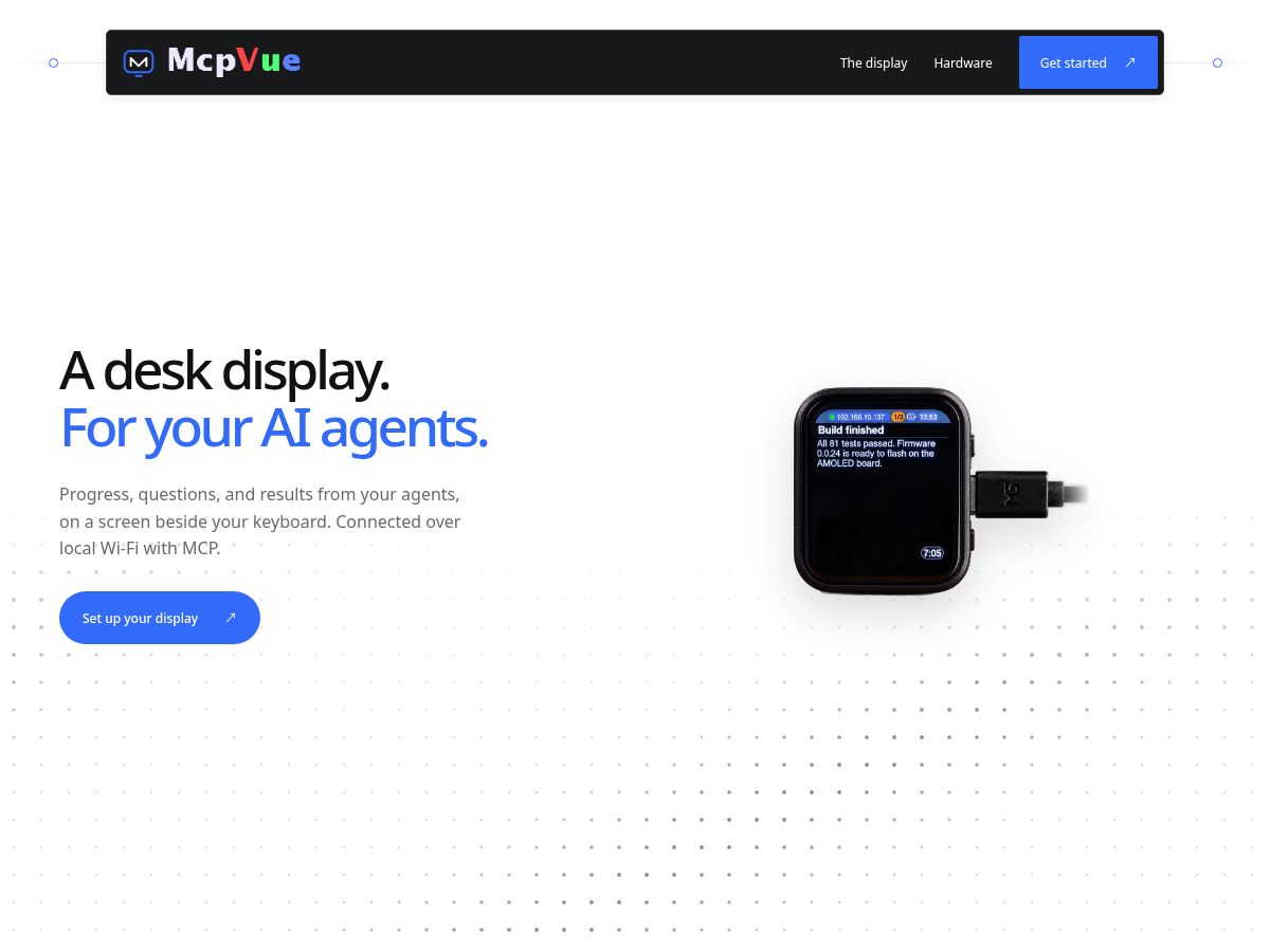 Landing-page snapshot of mcpvue.com