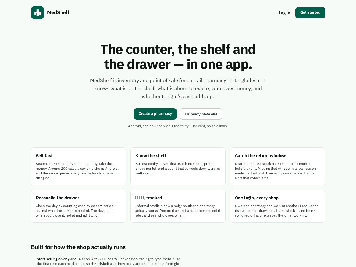Landing-page snapshot of medshelf.app