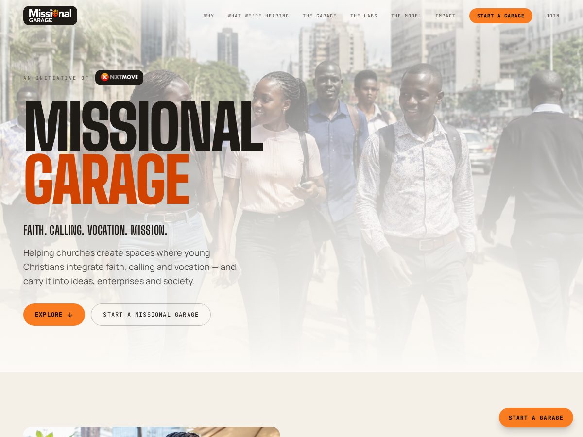 Landing-page snapshot of missionalgarage.com