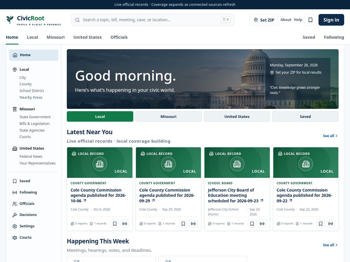 Landing-page snapshot of mycivicroot.org