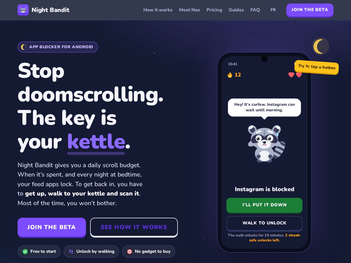 Landing-page snapshot of nightbandit.app