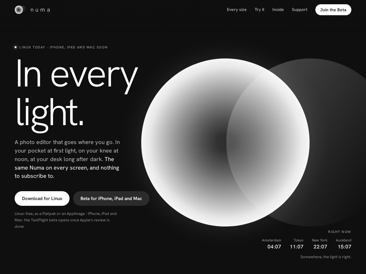 Landing-page snapshot of numa.photo