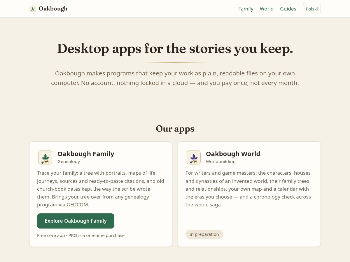 Landing-page snapshot of oakbough.com