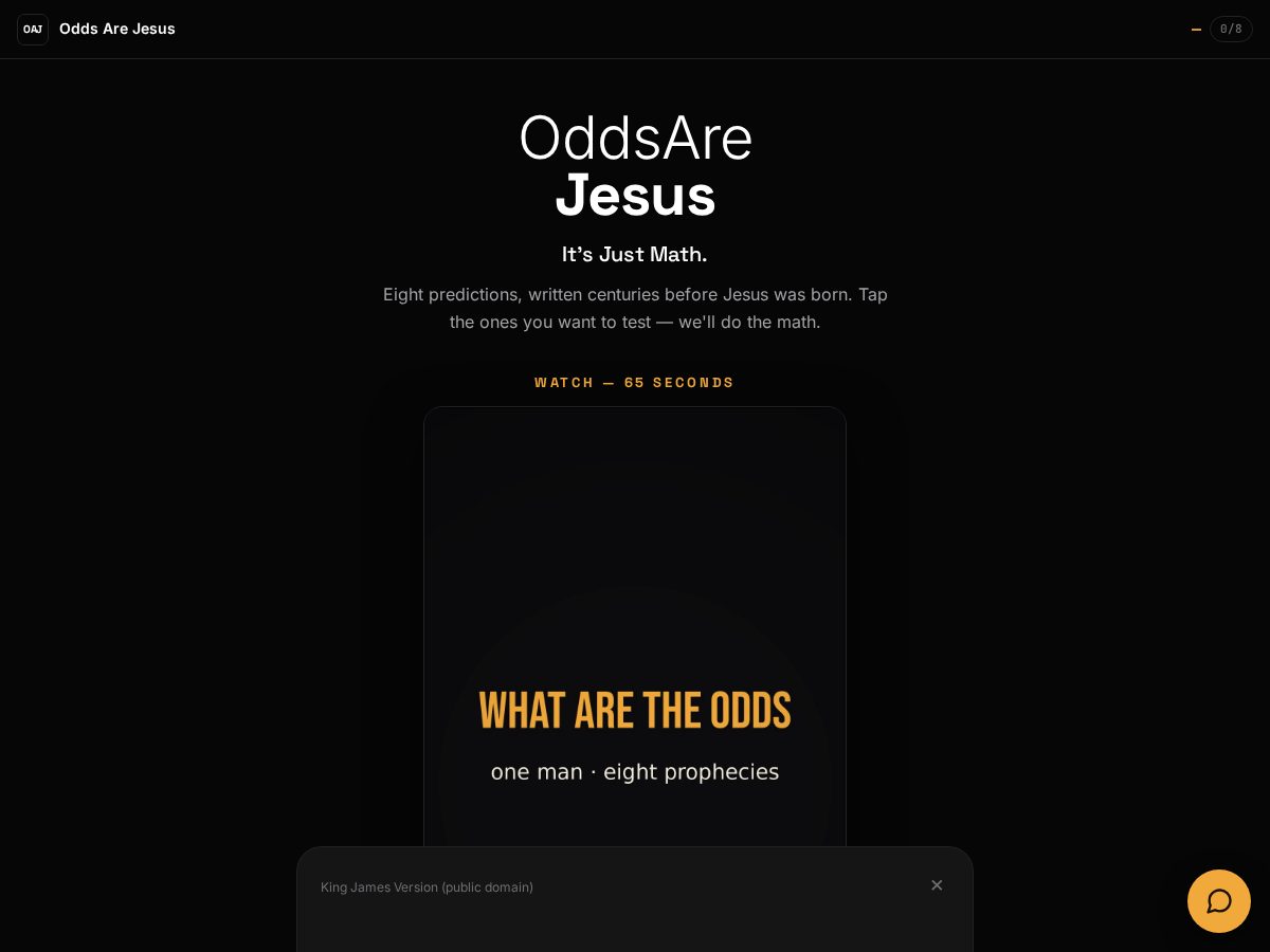 Landing-page snapshot of oddsarejesus.com