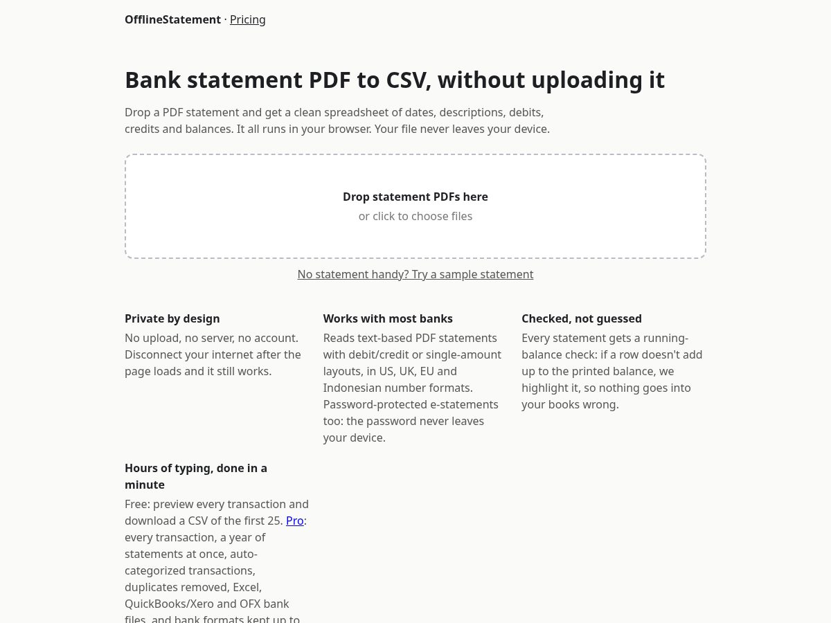 Landing-page snapshot of offlinestatement.com