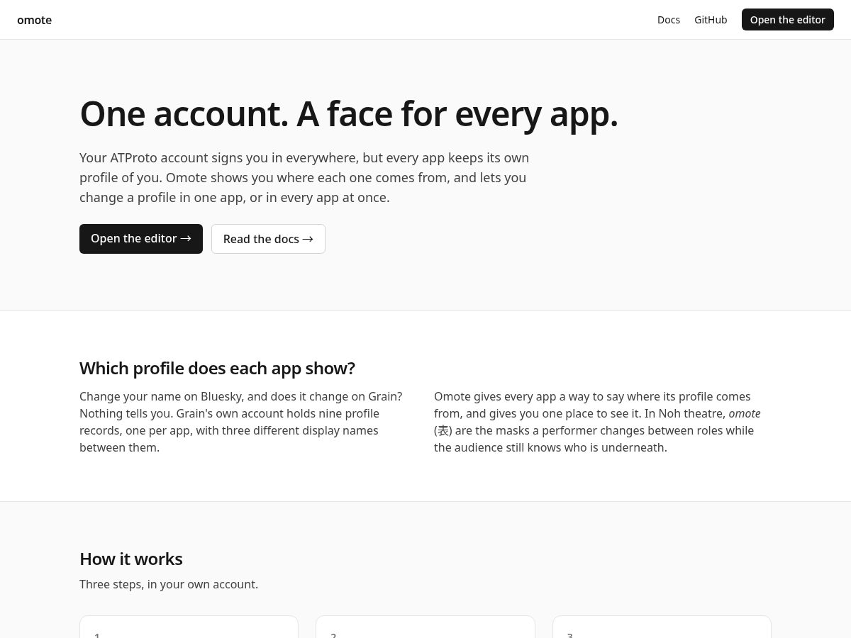 Landing-page snapshot of omote.social