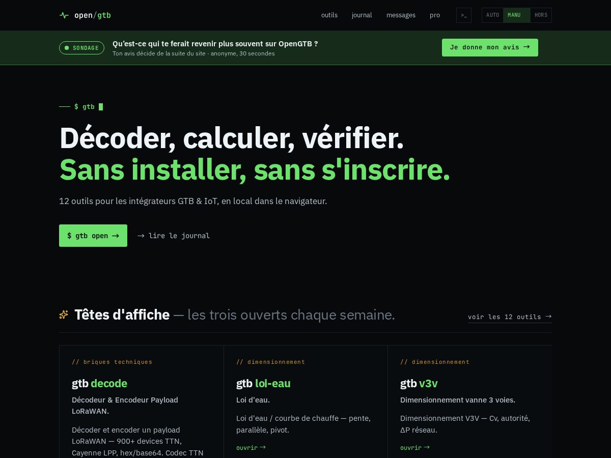 Landing-page snapshot of opengtb.com