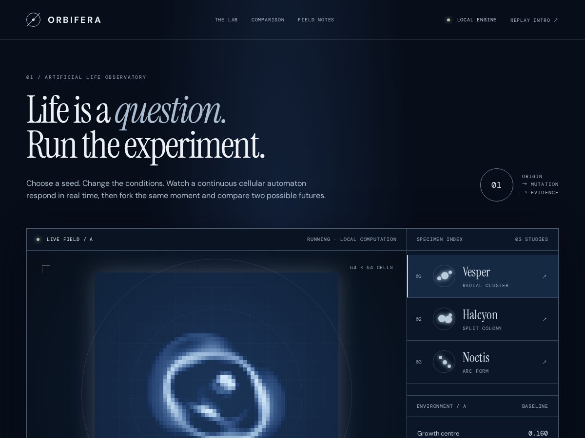 Landing-page snapshot of orbifera.xyz