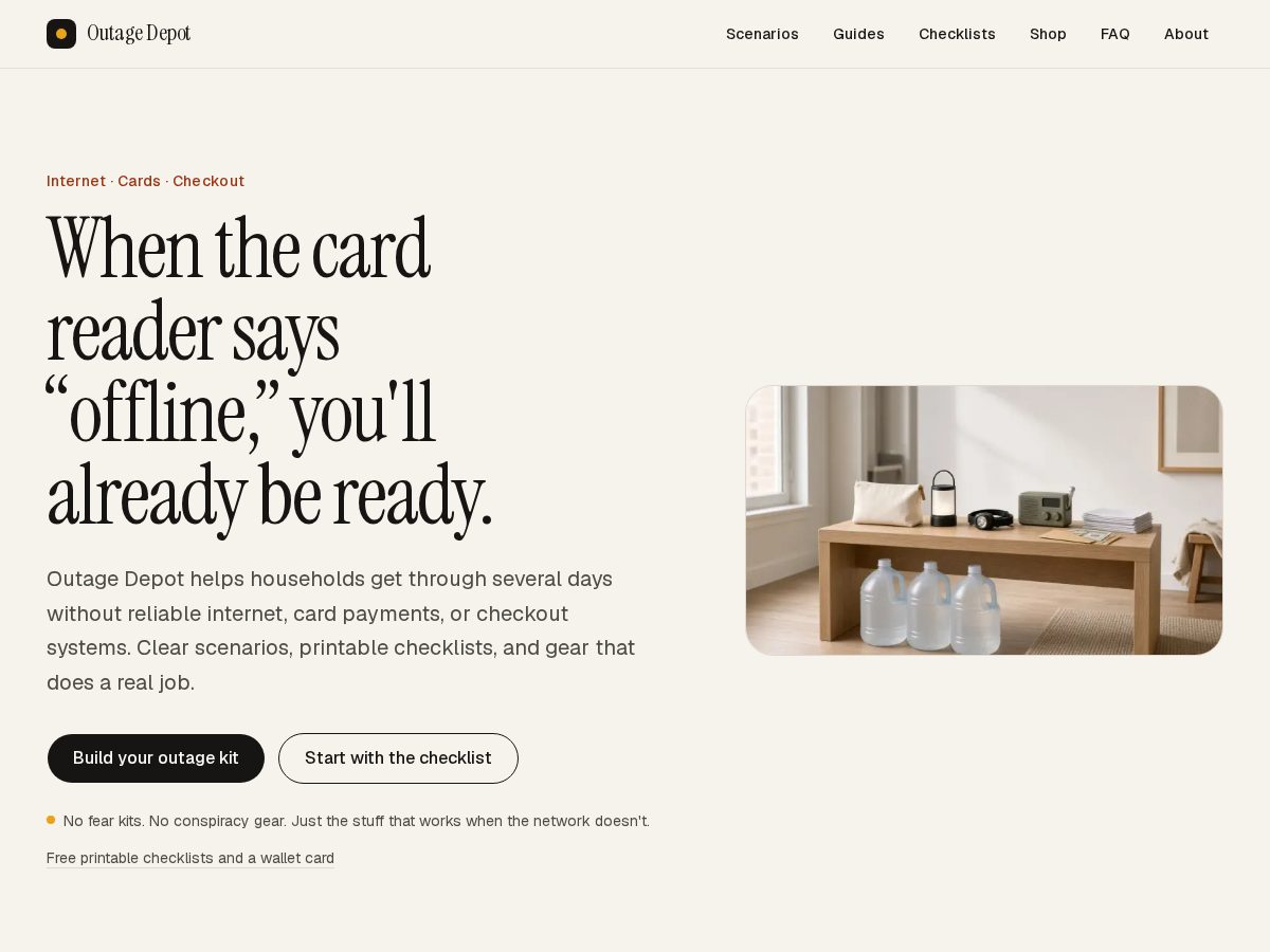 Landing-page snapshot of outagedepot.com