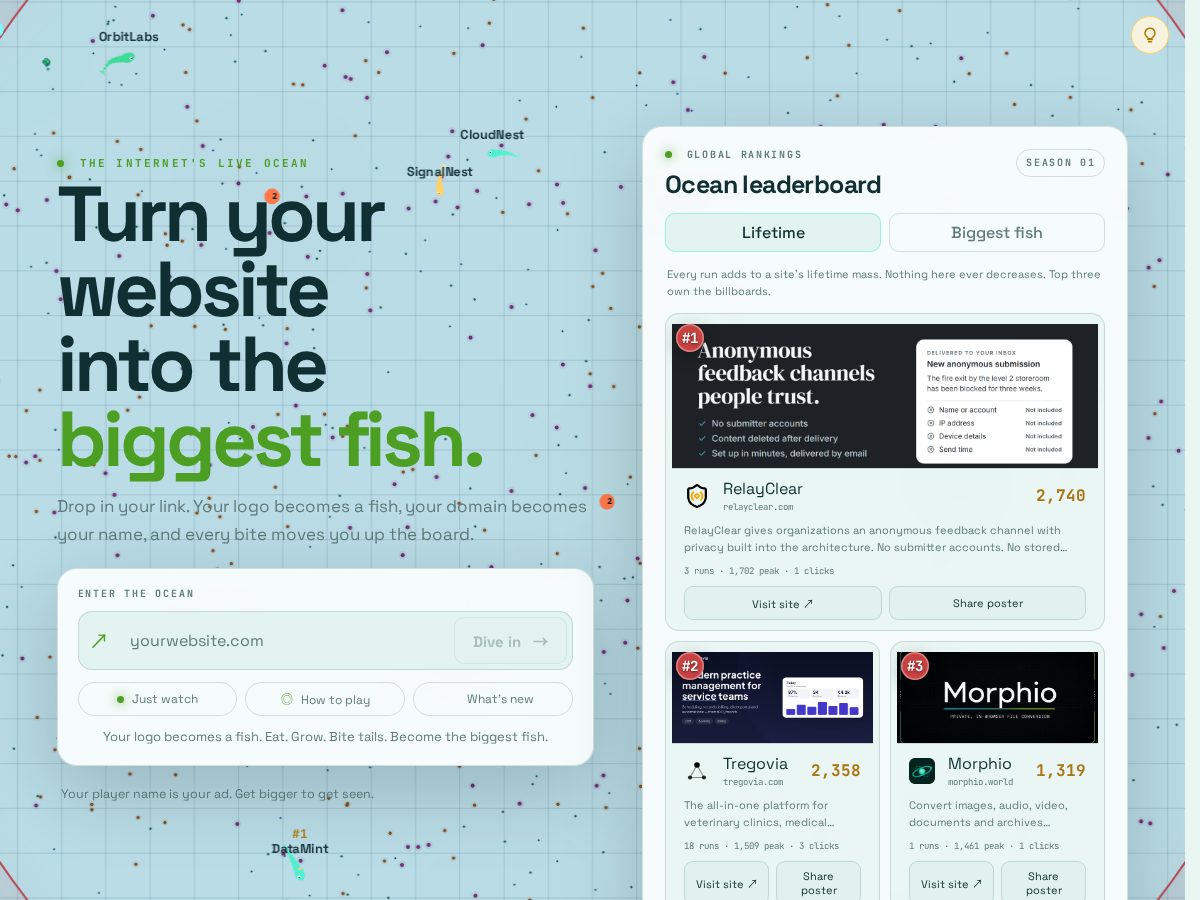 Landing-page snapshot of outfish.lol