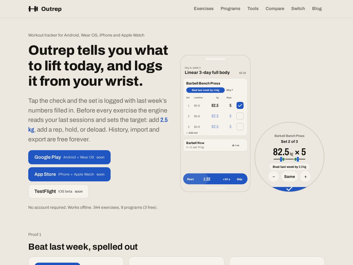 Landing-page snapshot of outrep.fit